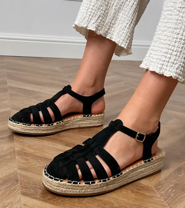 marka niezdefiniowana marka niezdefiniowana Black faux suede gladiator espadrille sandals Talejda