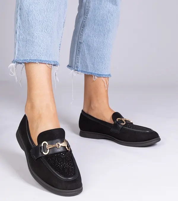 D/CEO marka niezdefiniowana Black suede loafers with rhinestones Minilla