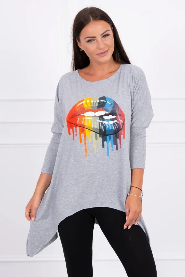 Kesi marka niezdefiniowana Blouse oversize with rainbow lips print gray