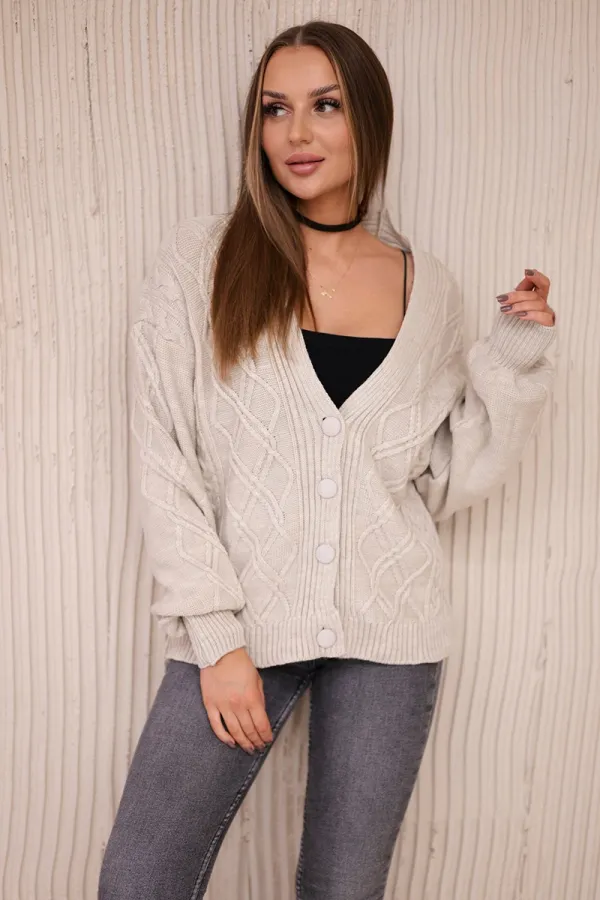 Kesi marka niezdefiniowana Buttoned sweater with a decorative weave beige