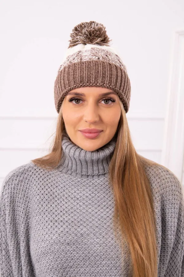 Kesi marka niezdefiniowana Cap with a pompom Abigail K326 powdered pink+ecru