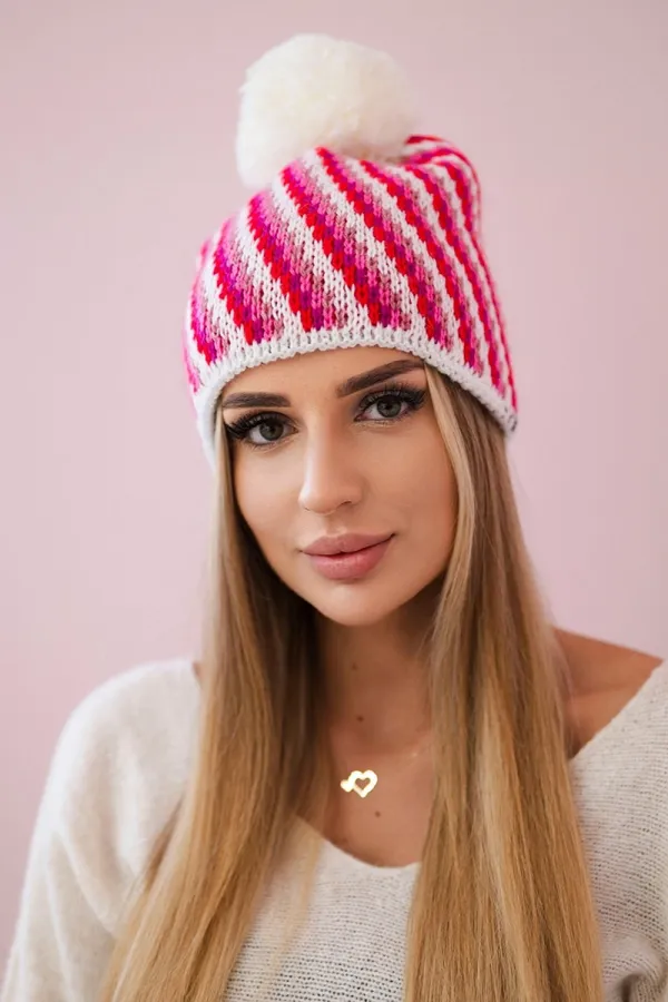 Kesi marka niezdefiniowana Cap with a pompom Hanna K328 white+fuchsia