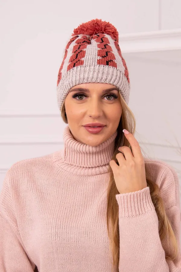 Kesi marka niezdefiniowana Cap with a pompom Rozalia K323 red+beige