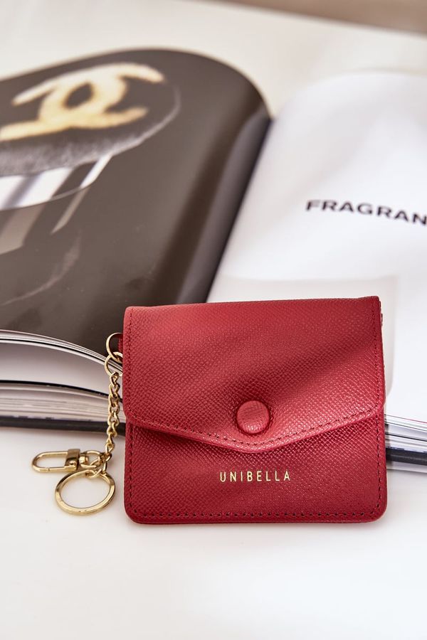 marka niezdefiniowana marka niezdefiniowana Card Holder With Gold Keychain Eco Leather Burgundy Iritinme