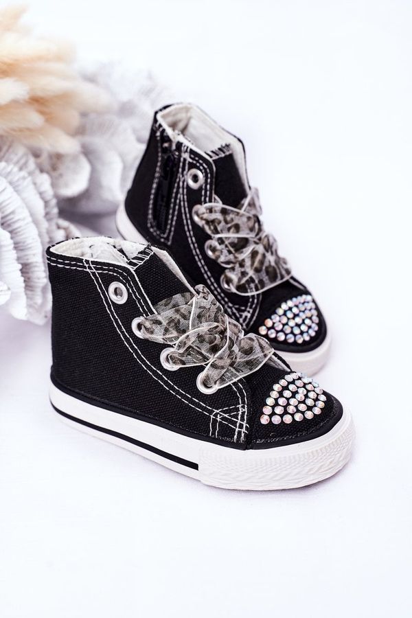 marka niezdefiniowana marka niezdefiniowana Children's Sneakers With Cubic Zirconia Black Smile