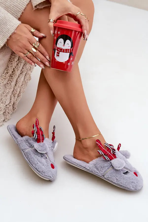 Boto marka niezdefiniowana Christmas Slippers With Reindeer Motif Gray Sylaia
