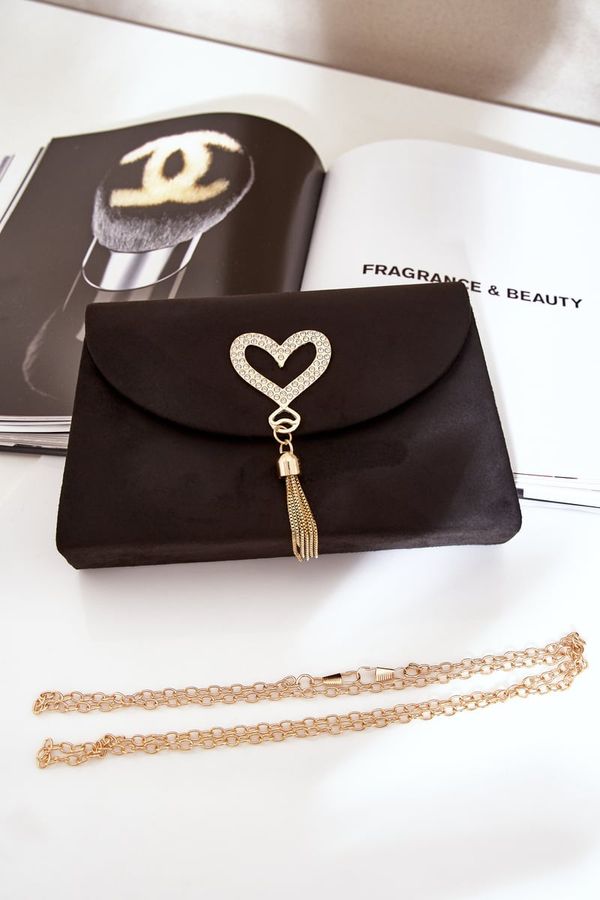 marka niezdefiniowana marka niezdefiniowana Clutch Bag With Decorative Heart Eco Suede Black Evilinas