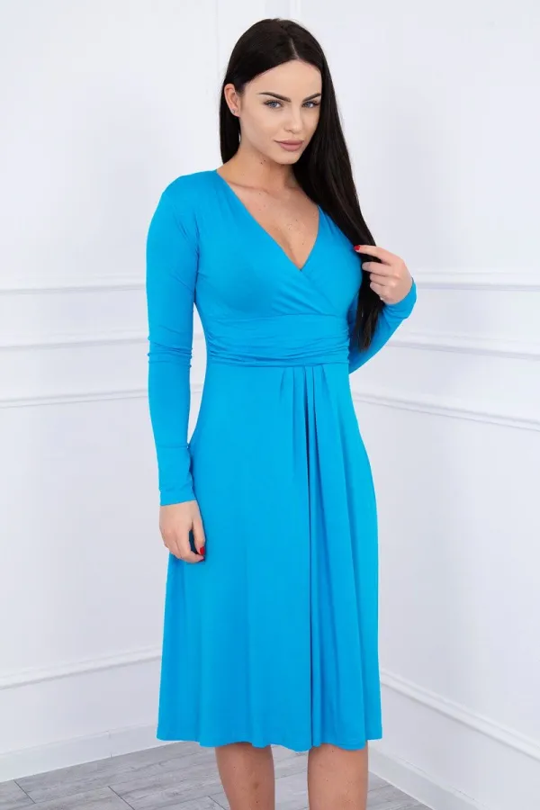 Kesi marka niezdefiniowana Dress cut under the bust, long sleeve turquoise