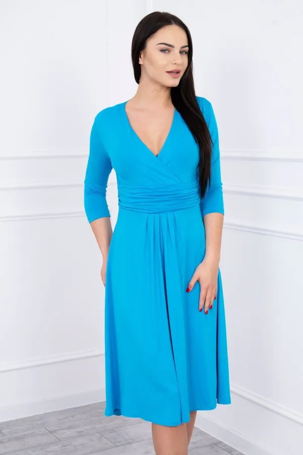 marka niezdefiniowana marka niezdefiniowana Dress with cut-off under the bust, 3/4 sleeves turquoise