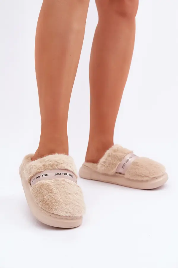 Boto marka niezdefiniowana Fur Slippers With Decorative Strap Beige Savalithea