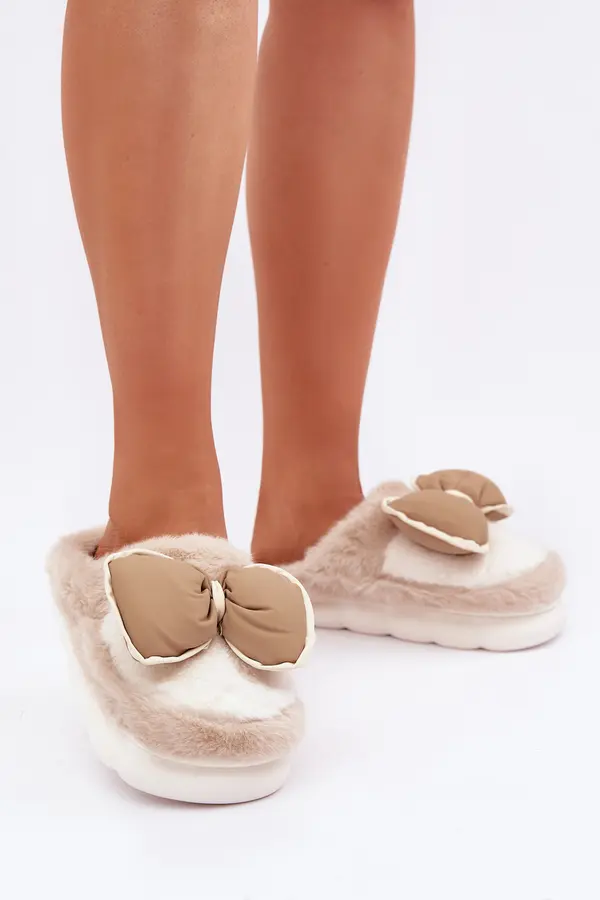 Boto marka niezdefiniowana Furry Slippers With Bow Beige Grilis