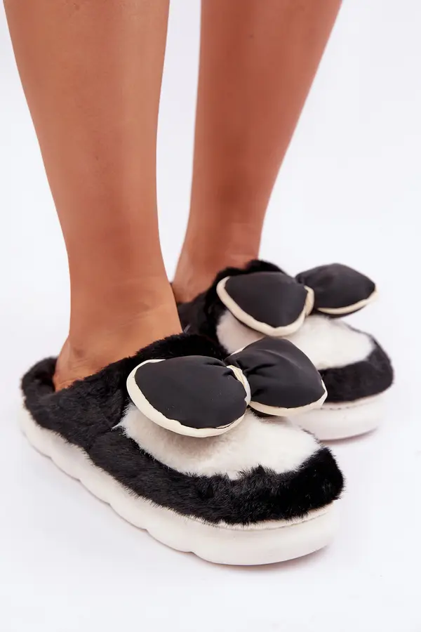 Boto marka niezdefiniowana Furry Slippers With Bow Black Grilis