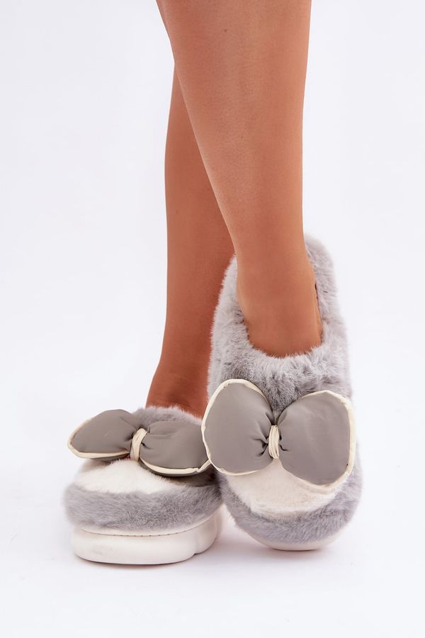 marka niezdefiniowana marka niezdefiniowana Furry Slippers With Bow Gray Grilis