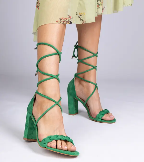 D/CEO marka niezdefiniowana Green lace-up block heel sandals Elesinda