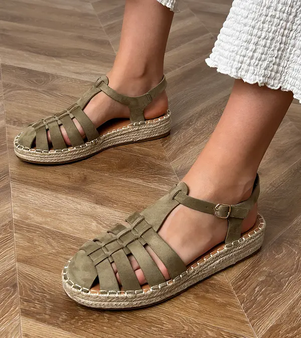 marka niezdefiniowana marka niezdefiniowana Green suede-like gladiator espadrille sandals Talejda
