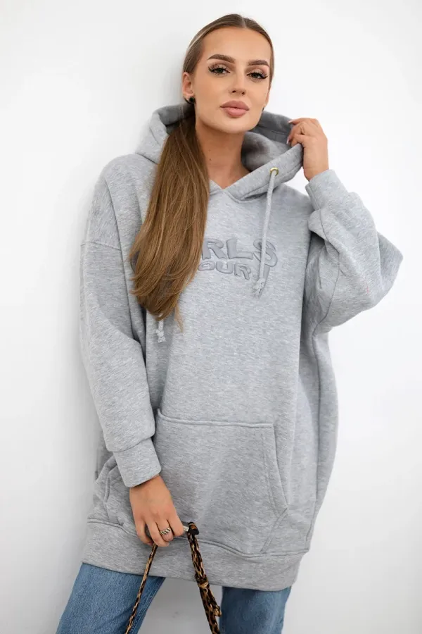 marka niezdefiniowana marka niezdefiniowana Insulated sweatshirt with embroidered inscription oversize gray