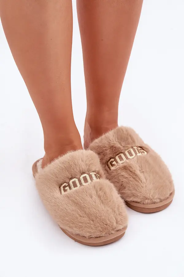 Boto marka niezdefiniowana Ladies Slippers With Fur And Text Brown Kalelia
