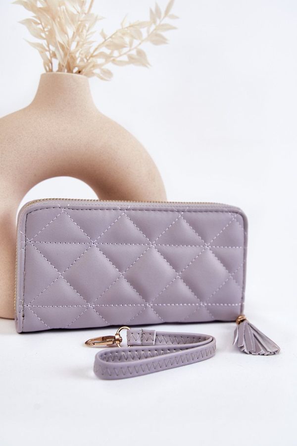 marka niezdefiniowana marka niezdefiniowana Large Quilted Wallet With Stripe Grey Jeffrey