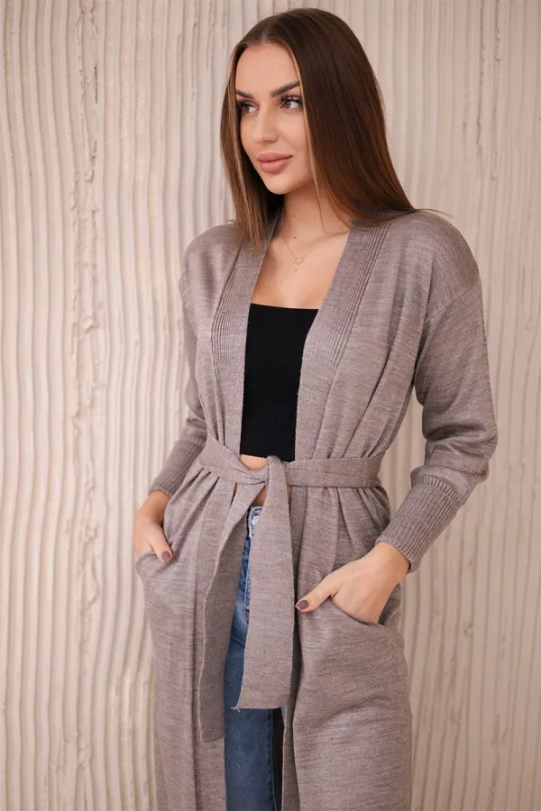 Kesi marka niezdefiniowana Long cardigan sweater tied at the waist cappuccino