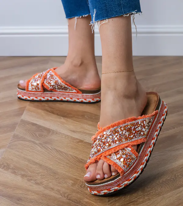 marka niezdefiniowana marka niezdefiniowana Orange flip-flops with rhinestones on the straps Kelara