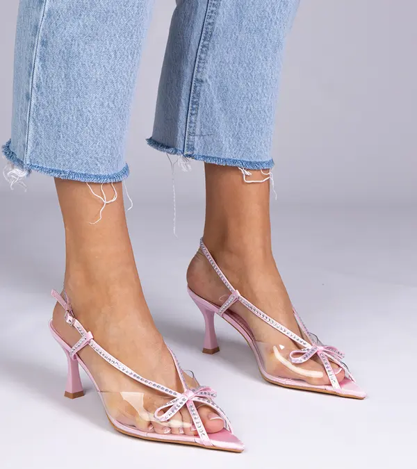 marka niezdefiniowana marka niezdefiniowana Pink transparent high heel sandals with rhinestones Kloksi