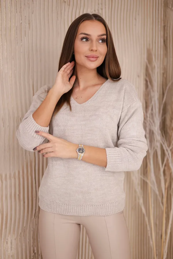 Kesi marka niezdefiniowana Sweater with V neckline beige