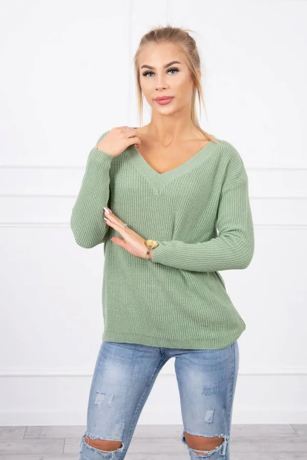 marka niezdefiniowana marka niezdefiniowana Sweater with V neckline dark mint