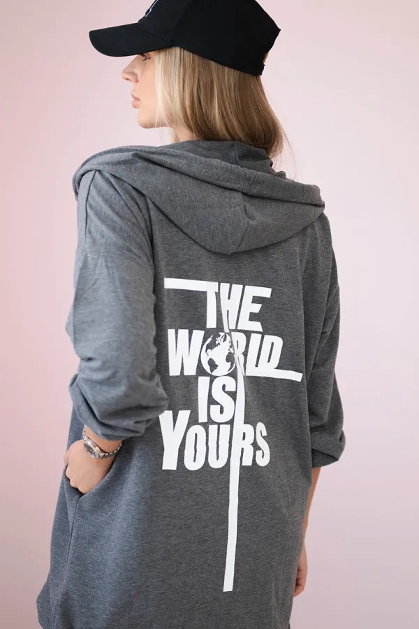 Kesi marka niezdefiniowana Sweatshirt with print "The world is yours" graphite