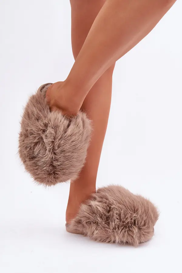 Boto marka niezdefiniowana Women's Fur Slippers Dark Beige Wladisa