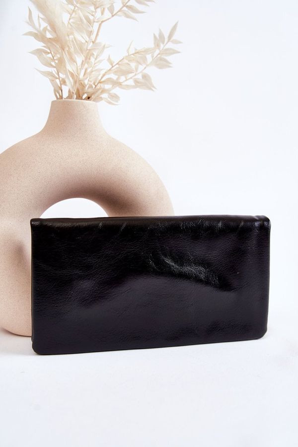 marka niezdefiniowana marka niezdefiniowana Women's Large Leather Wallet With A Zipper Black Shiness