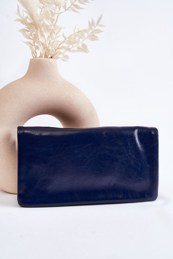 marka niezdefiniowana marka niezdefiniowana Women's Large Leather Wallet With A Zipper Navy Blue Shiness