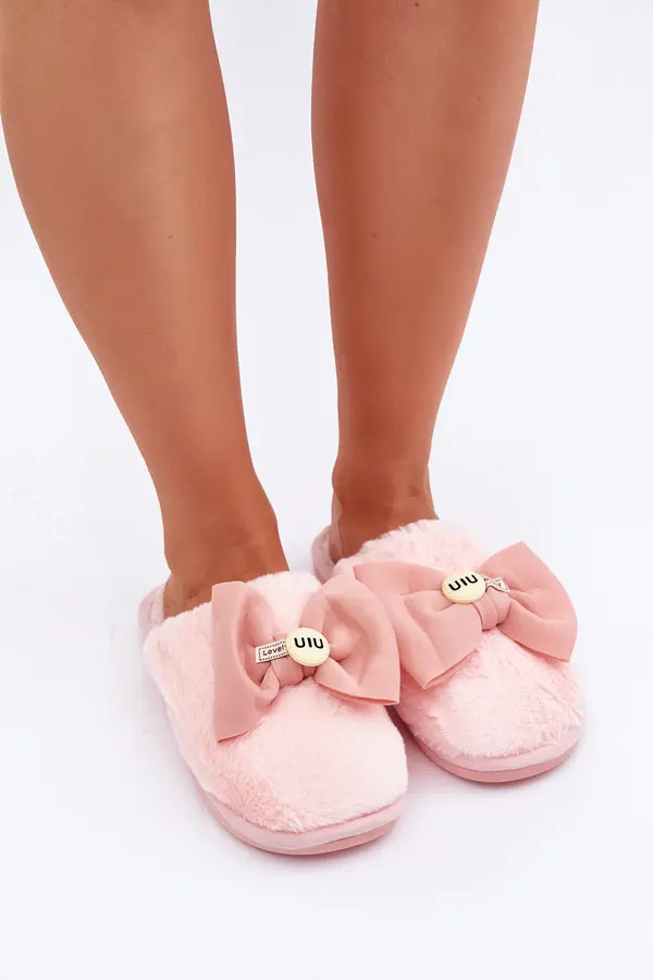 Boto marka niezdefiniowana Women's Slippers With Fur And Bow Pink Olfedi