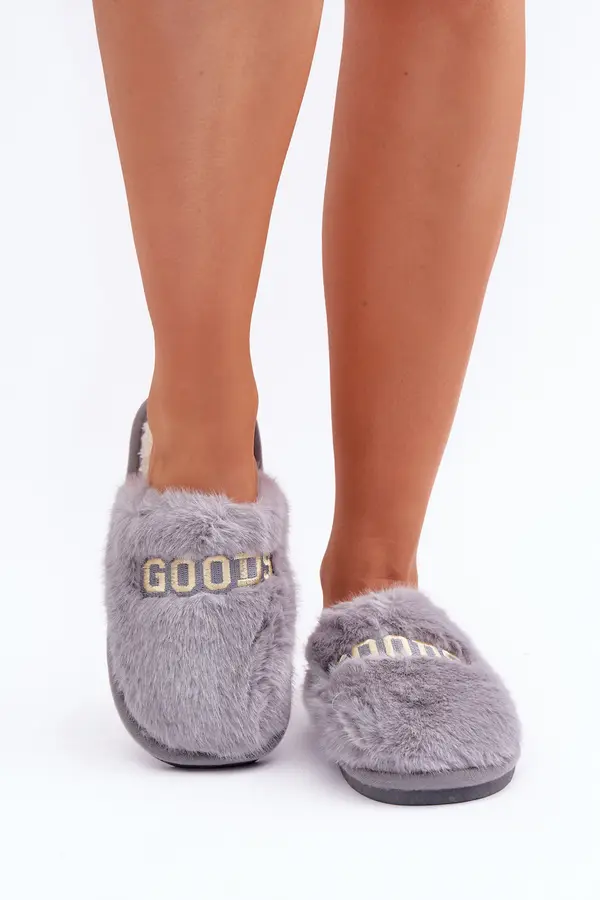 Boto marka niezdefiniowana Women's Slippers With Fur And Writing Gray Kalelia