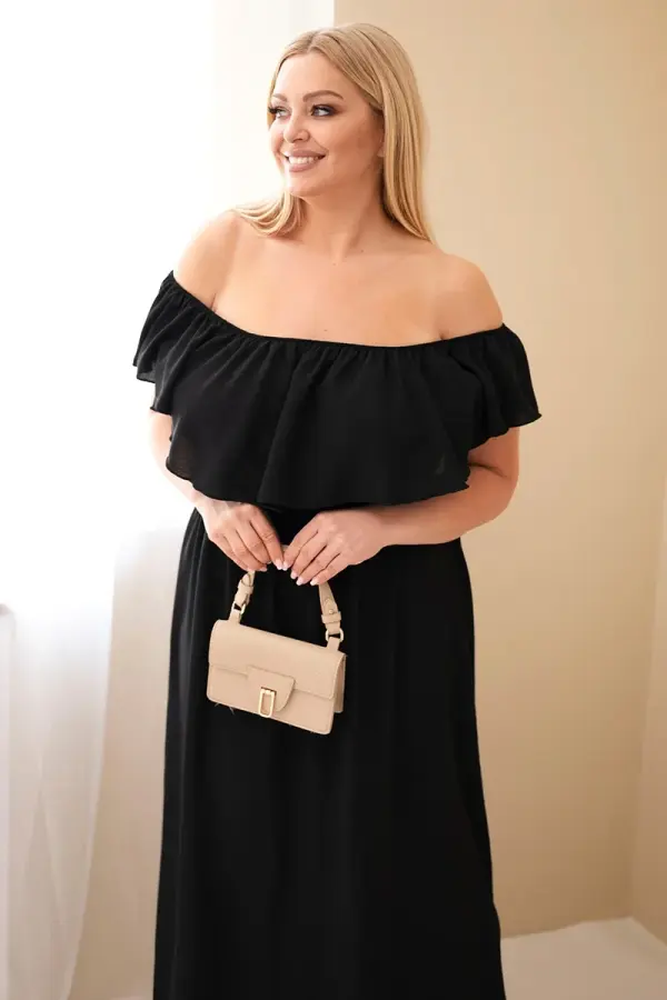 Kesi Włoski Maxi obleka Kesi Plus Size z volančki, črna