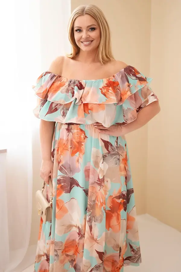 Kesi Włoski Maxi obleka Kesi Plus Size z volančki v mint zeleni barvi