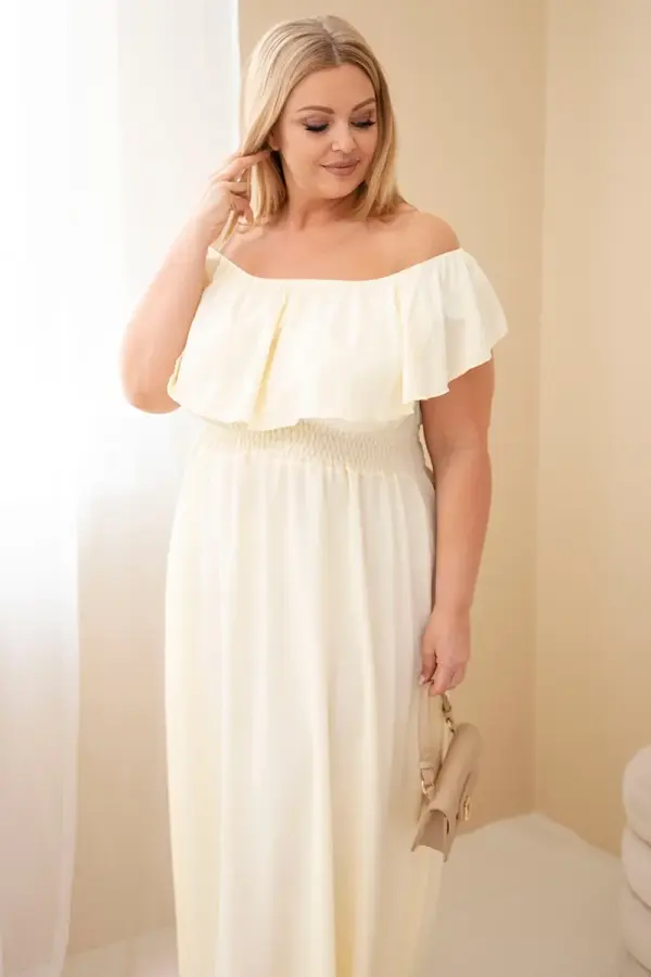 Kesi Włoski Maxi obleka Kesi Włoski Plus Size z nabranimi rumenimi detajli