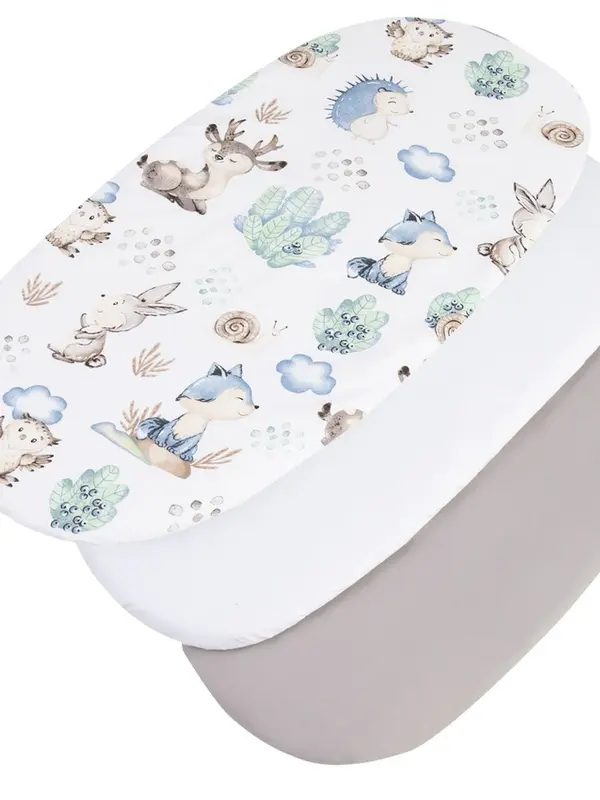 Medi Partners Medi Partners 3 – Pak – Fitted sheet for stroller – cotton – Deer and Hedgehog – White – Gray