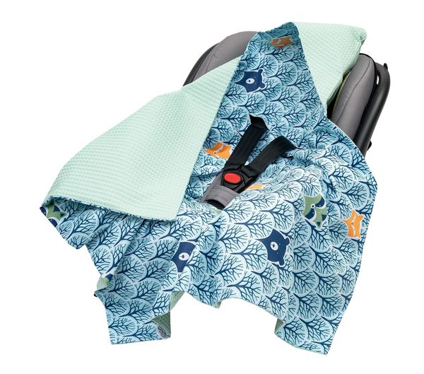 Medi Partners Medi Partners Baby carrier wrap – blanket with hood 85x85 cm – Waffle – Forest + mint Waffle