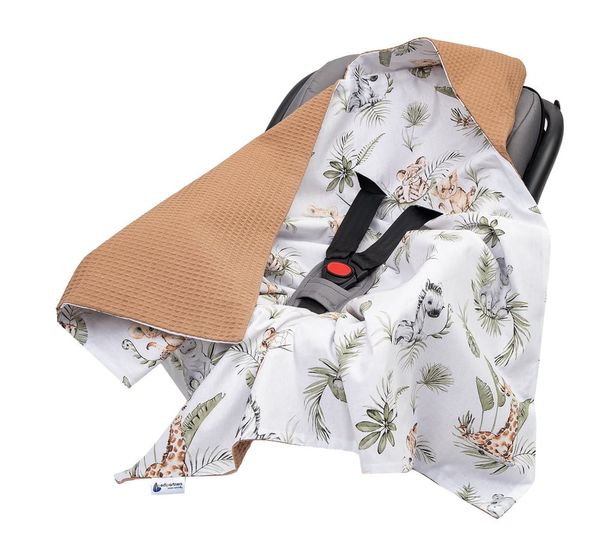 Medi Partners Medi Partners Baby carrier wrap – blanket with hood 85x85 cm – Waffle – Safari + brown Waffle