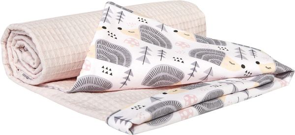 Medi Partners Medi Partners Blanket 75x100 cotton + cotton Waffle – Hedgehogs + light pink waffle