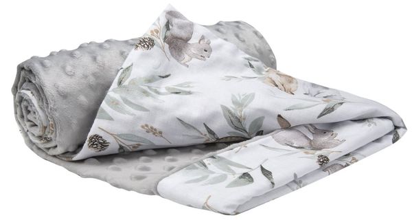 Medi Partners Medi Partners Blanket 75x100 cotton + minky – deer in leaves + gray minky