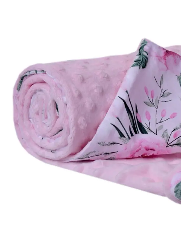 Medi Partners Medi Partners Blanket 75x100 cotton + minky – Flowers + light pink minky