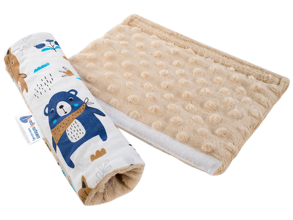 Medi Partners Medi Partners Cotton + minky car seat belt protector – Boho animals + beige minky