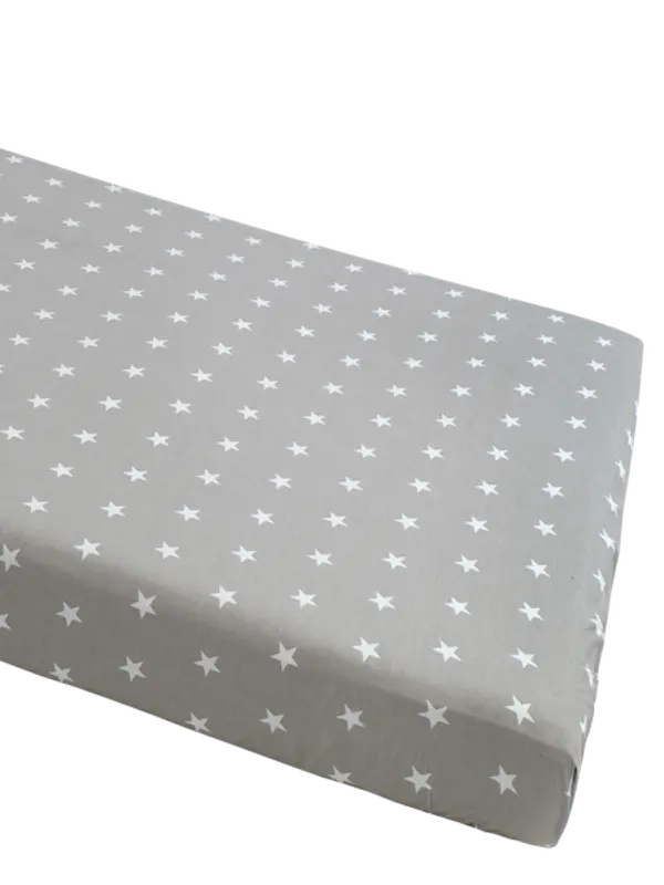 Medi Partners Medi Partners Fitted sheet for bed 120x60 – cotton – White stars on gray