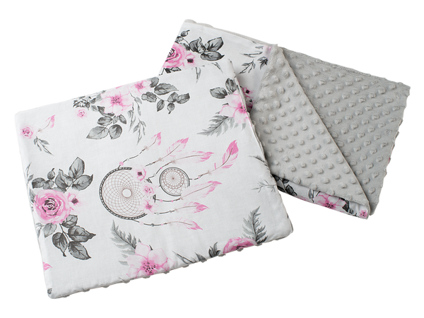 Medi Partners Medi Partners Quilt 55x75 + pillow 35x30 cotton + minky – Catchers with flowers + gray minky
