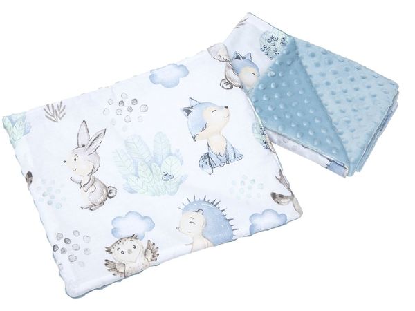 Medi Partners Medi Partners Quilt 55x75 + pillow 35x30 cotton + minky – deer and hedgehog + light blue minky