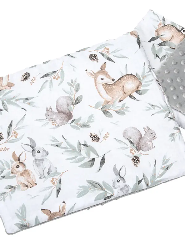 Medi Partners Medi Partners Quilt 55x75 + pillow 35x30 cotton + minky – Deer in leaves + gray Minky