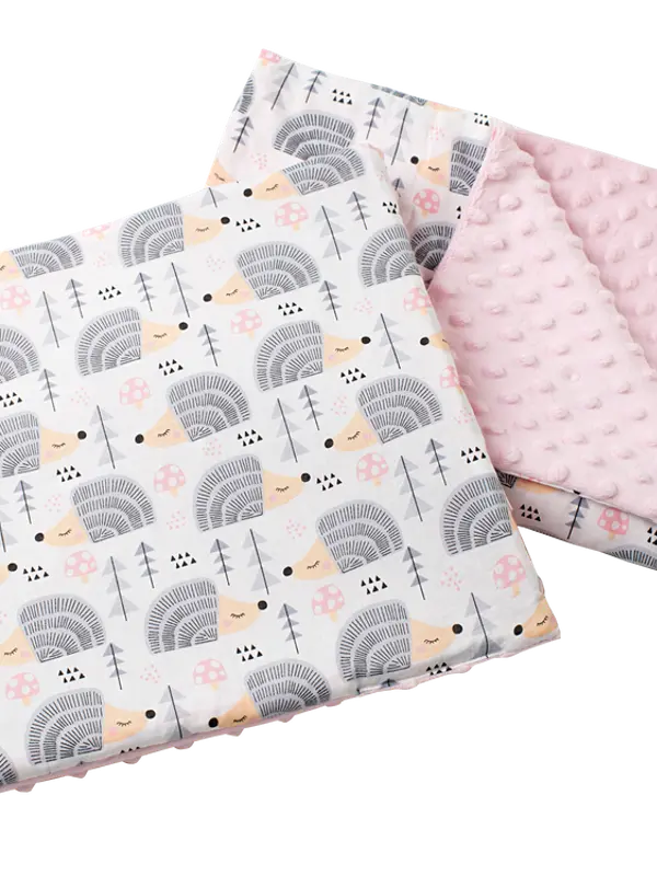 Medi Partners Medi Partners Quilt 55x75 + pillow 35x30 cotton + minky – Gray Hedgehogs + light pink minky