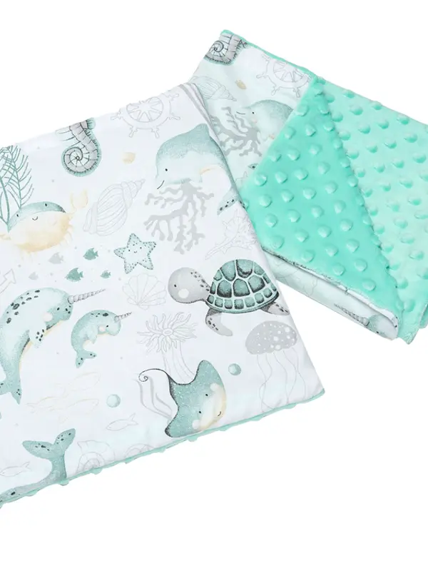 Medi Partners Medi Partners Quilt 55x75 + pillow 35x30 cotton + minky – Ocean + minty minky