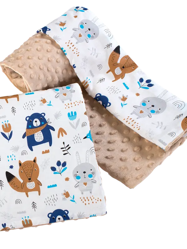 Medi Partners Medi Partners Quilt 75x100 + pillow 35x30 cotton + minky – Animals in the forest + beige minky